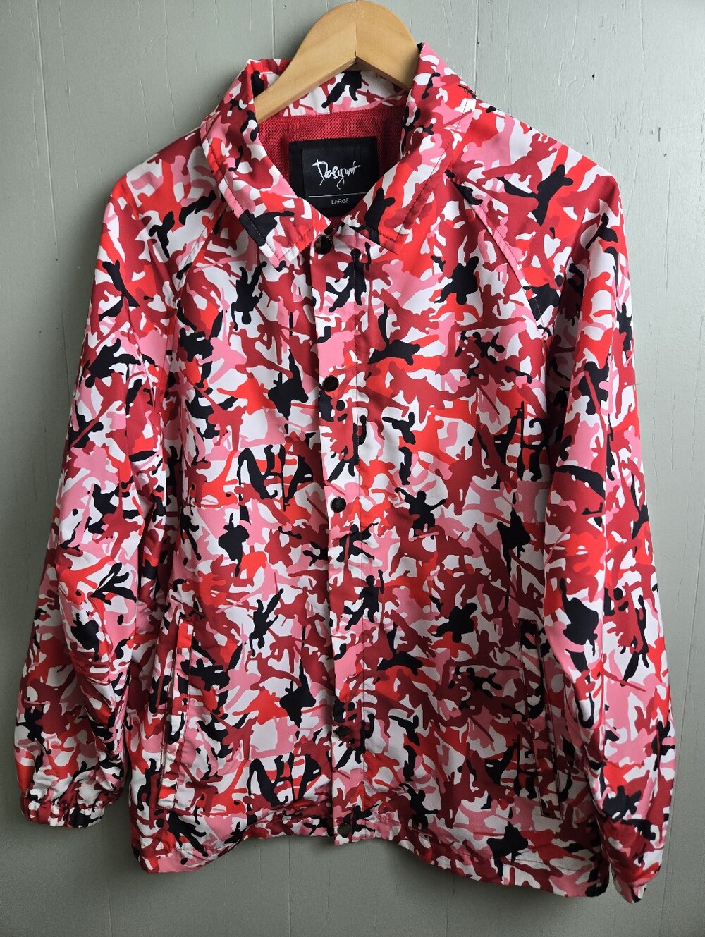 DEFYANT Jacket Unisex L Red Camo Collared Snap Lined Lightweight Windbreaker.